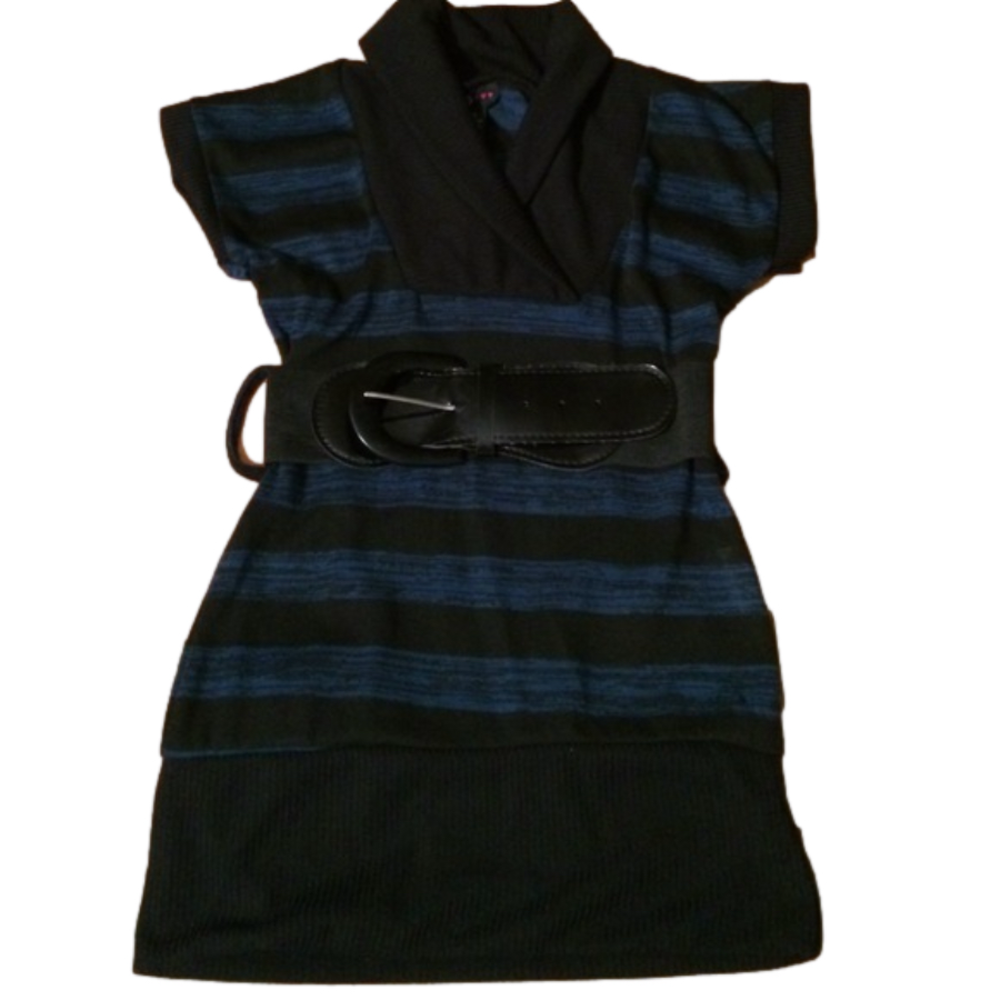 Girls 'Girls' Sweater Dress with Thick Black Shiny Belt Like New Size 10/12